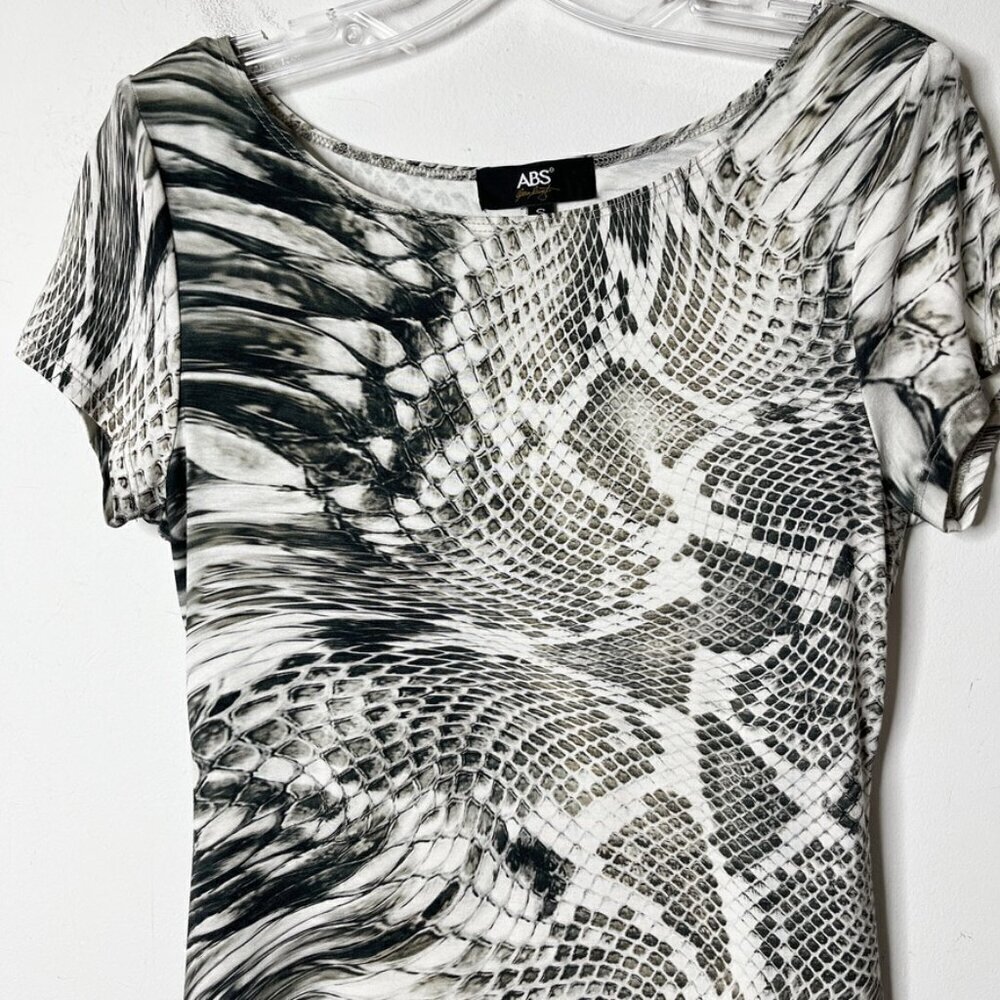 ABS by Allen Schwartz Women's Snake Skin Print Dress S Gray Sheath Short Sleeve - Picture 3 of 8